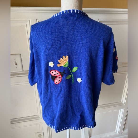 VTG MANDAL BAY XXL LADYBUG FLOWER SEQUIN CARDIGAN SWEATER - Picture 5 of 6